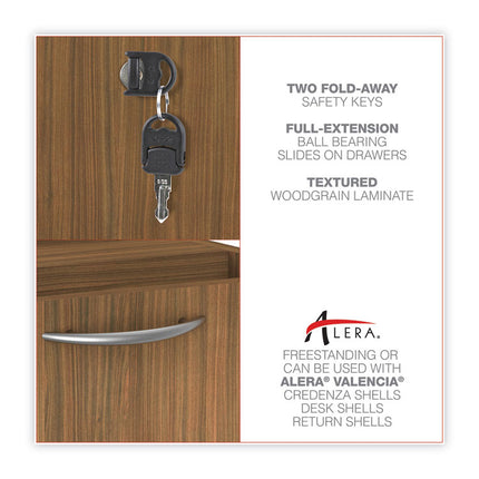 Alera Valencia Series Hanging Pedestal File, Left/Right, 2-Drawer: Box/File, Legal/Letter, Modern Walnut,15.63 x 20.5 x 19.25