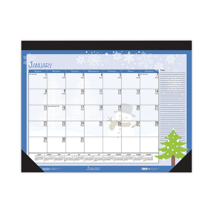 Recycled Desk Pad Calendar, Illustrated Seasons Artwork, 18.5 x 13, Black Binding/Corners,12-Month (Jan to Dec): 2025