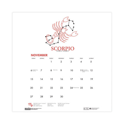 Recycled Academic Zodiac Wall Calendar, 11 x 14, Multicolor Sheets, 12-Month (Aug to July): 2024 to 2025