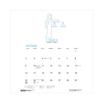 Recycled Academic Zodiac Wall Calendar, 11 x 14, Multicolor Sheets, 12-Month (Aug to July): 2024 to 2025