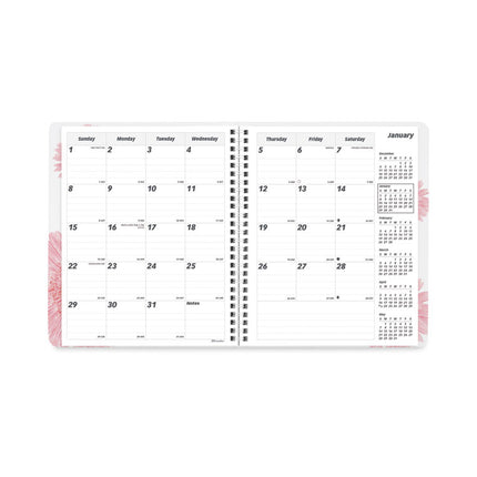 Essential Collection Ruled Monthly Planner, Daisy Artwork, 8.88 x 7.13, Black/Pink Cover, 14-Month: Dec 2024 to Jan 2026