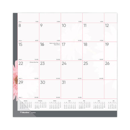 Monthly Desk Pad Calendar, Pink Daisy Artwork, 22 x 17, Pink/White Sheets, Black Binding, 12-Month (Jan to Dec): 2025