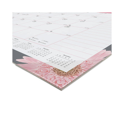 Monthly Desk Pad Calendar, Pink Daisy Artwork, 22 x 17, Pink/White Sheets, Black Binding, 12-Month (Jan to Dec): 2025