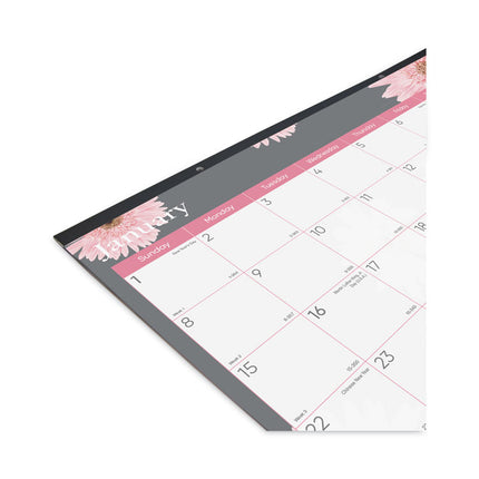 Monthly Desk Pad Calendar, Pink Daisy Artwork, 22 x 17, Pink/White Sheets, Black Binding, 12-Month (Jan to Dec): 2025
