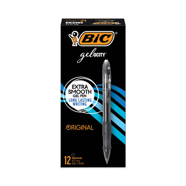 Gel-Ocity Gel Pen, Retractable, Medium 0.7 Mm, Black Ink, Translucent Black Barrel, Dozen