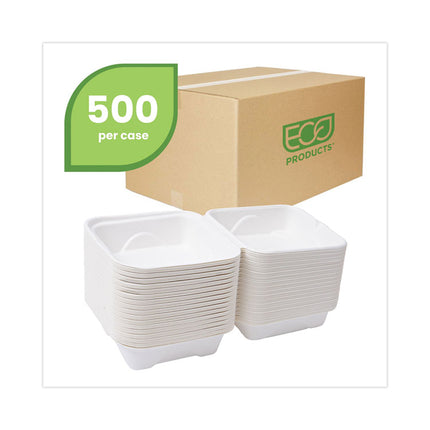 Molded Fiber Hinged Clamshell Containers, 6 x 6 x 3, White, Sugarcane, 50/Pack, 10 Packs/Carton