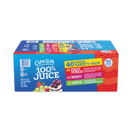 100% Juice Pouches Variety Pack, 6 oz, 40 Pouches/Carton