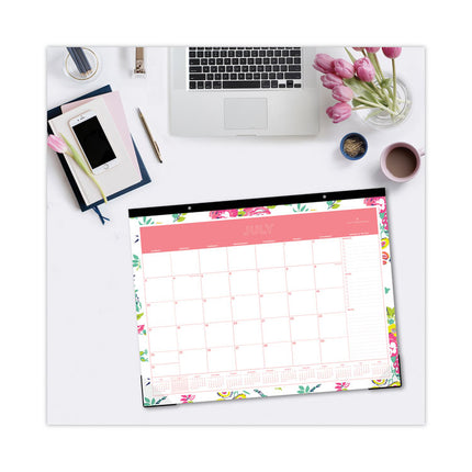 Day Designer Peyton Academic Desk Pad, Floral Artwork, 22 x 17, Black Binding, Clear Corners, 12-Month (July-June): 2024-2025