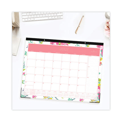 Day Designer Peyton Academic Desk Pad, Floral Artwork, 22 x 17, Black Binding, Clear Corners, 12-Month (July-June): 2024-2025