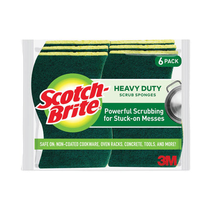 Heavy-Duty Scrub Sponge, 4.5 X 2.7, 0.6" Thick, Yellow/green, 6/pack