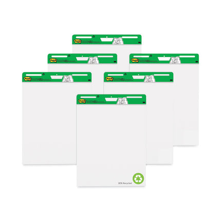 Vertical-Orientation Self-Stick Easel Pad Value Pack, Green Headband, Unruled, 25 x 30, White, 30 Sheets, 6/Carton