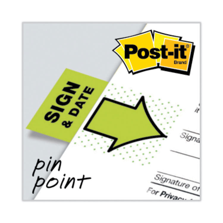 Arrow Message 1" Page Flags, "Sign and Date", Green, 50 Flags/Dispenser, 2 Dispensers/Pack