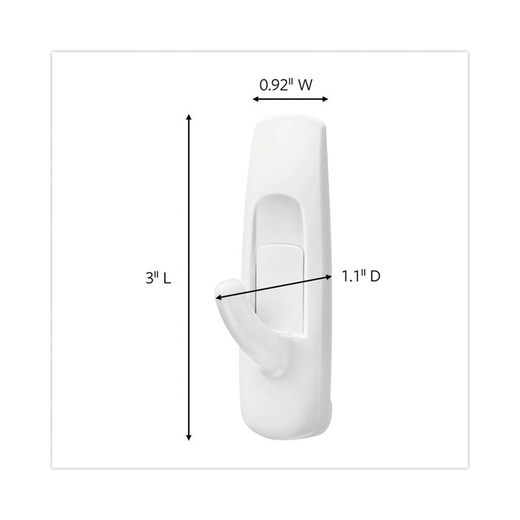 General Purpose Hooks, Medium, Plastic, White, 3 lb Capacity, 20 Hooks and 24 Strips/Pack
