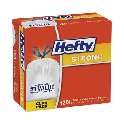 Strong Tall Kitchen Drawstring Bags, 13 gal, 23.75" x 27", White, 90/Box