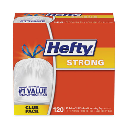 Strong Tall Kitchen Drawstring Bags, 13 gal, 23.75" x 27", White, 90/Box