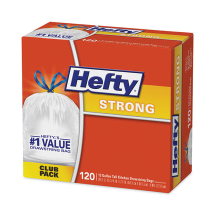 Strong Tall Kitchen Drawstring Bags, 13 gal, 23.75" x 27", White, 90/Box
