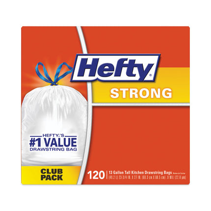Strong Tall Kitchen Drawstring Bags, 13 gal, 23.75" x 27", White, 90/Box