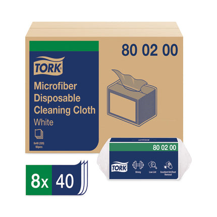 Microfiber Disposable Cleaning Cloth, 1-Ply, 11.6 x 13.4, Unscented, White, 40 Wipes/Pack, 8 Packs/Carton
