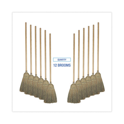 Warehouse Broom, Corn Fiber Bristles, 56" Overall Length, Natural, 12/carton