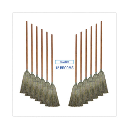 Warehouse Broom, Yucca Corn Fiber Bristles, 56" Overalll Length, Natural, 12/carton