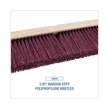 Floor Brush Head, 3.25" Maroon Stiff Polypropylene Bristles, 24" Brush