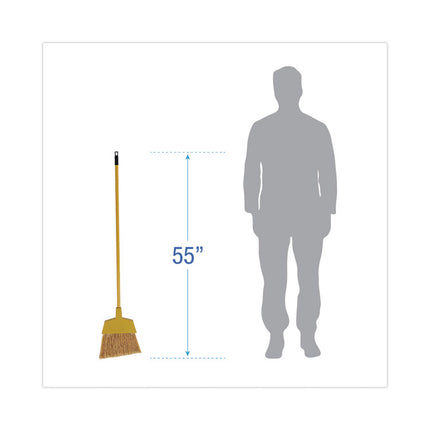 Corn Fiber Angled-Head Lobby Brooms, 55" Handle, Yellow, 12/carton