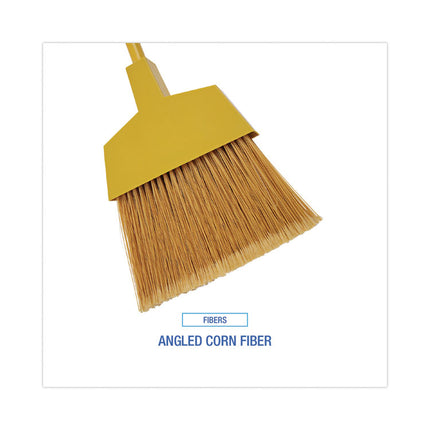 Corn Fiber Angled-Head Lobby Brooms, 55" Handle, Yellow, 12/carton