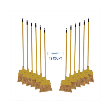 Corn Fiber Angled-Head Lobby Brooms, 55" Handle, Yellow, 12/carton