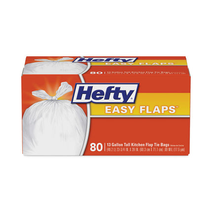 Easy Flaps Trash Bags, Tie-Flap, 13 gal, 23.75" x 28", White, 80/Box