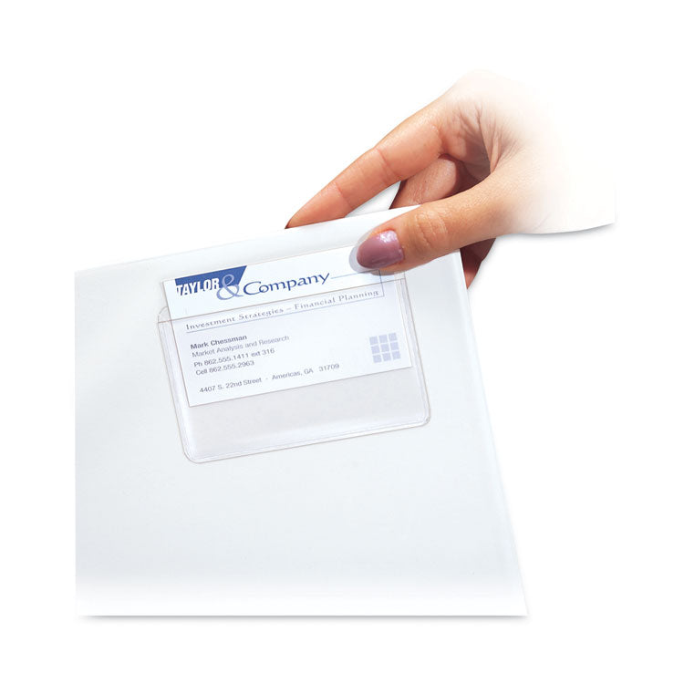Self-Adhesive Business Card Holders, Top Load, 2 x 3.5, Clear, 10/Pack