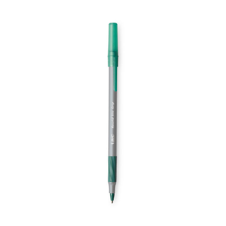 Round Stic Grip Xtra Comfort Ballpoint Pen, Easy-Glide System, Stick, Medium 1.2 mm, Green Ink, Gray/Green Barrel, Dozen