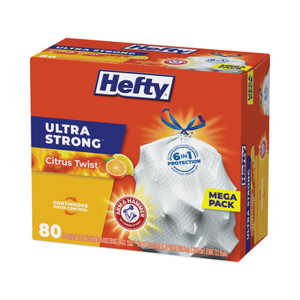 Ultra Strong Scented Tall Kitchen Bags, Drawstring, 13 gal, Citrus Twist, 23.75" x 24.88", White, 80 Bags/Box, 3 Boxes/Carton