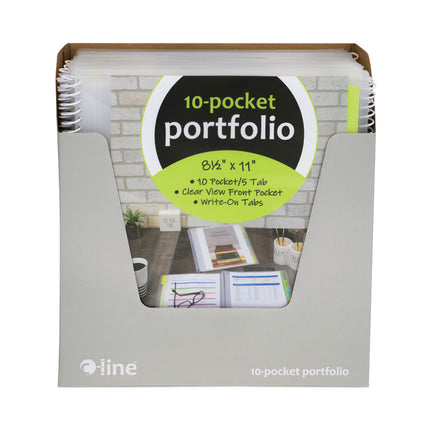 10-Pocket Poly Portfolio With Write-On Tabs, 8.5 X 11, Clear/clear
