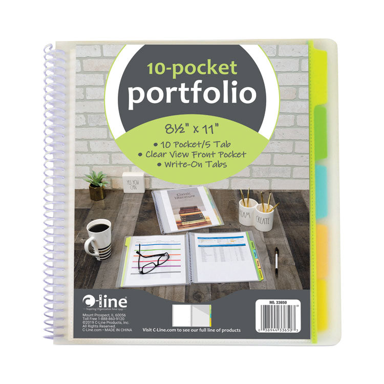 10-Pocket Poly Portfolio With Write-On Tabs, 8.5 X 11, Clear/clear