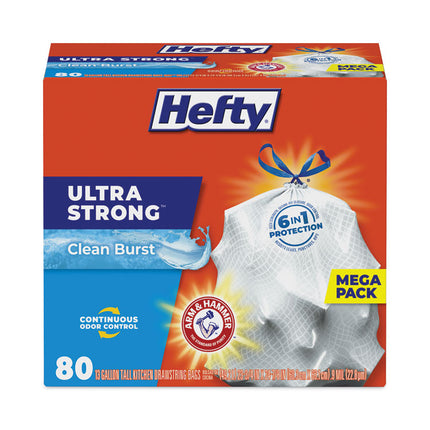 Ultra Strong Scented Tall Kitchen Bags, Drawstring, 13 gal, Clean Burst, 24.75" x 24.88", White, 80 Bags/Box, 3 Boxes/Carton