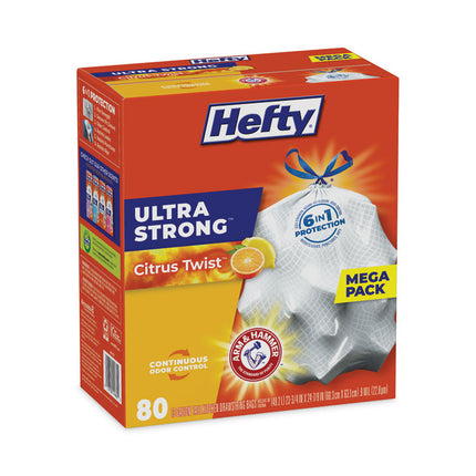 Extra Heavy-Duty Ultra Strong Scented Tall Kitchen Bags, Drawstring, 13 gal, Citrus Twist, 23.75" x 24.88", White, 80/Box