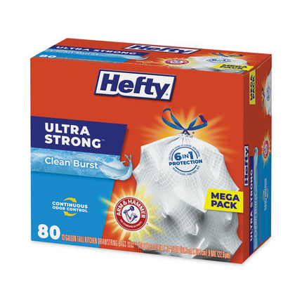 Ultra Strong Scented Tall Kitchen Bags, Drawstring, 13 gal, Clean Burst, 24.75" x 24.88", White, 80 Bags/Box, 3 Boxes/Carton