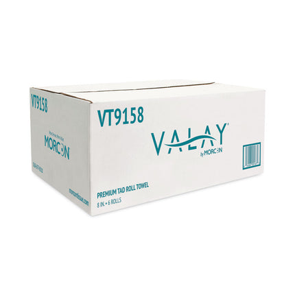 Valay Universal TAD Roll Towels, 1-Ply, 8 x 600 ft, White, 6 Rolls/Carton