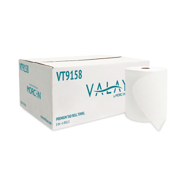 Valay Universal TAD Roll Towels, 1-Ply, 8 x 600 ft, White, 6 Rolls/Carton