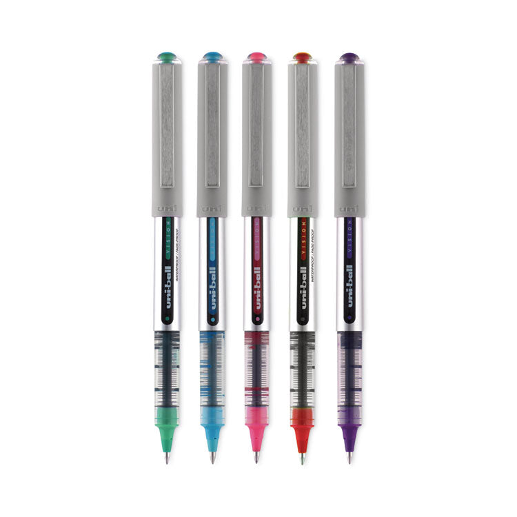 VISION Rollerball Pen, Stick, Fine 0.7 mm, Assorted Ink and Barrel Colors, 5/Pack
