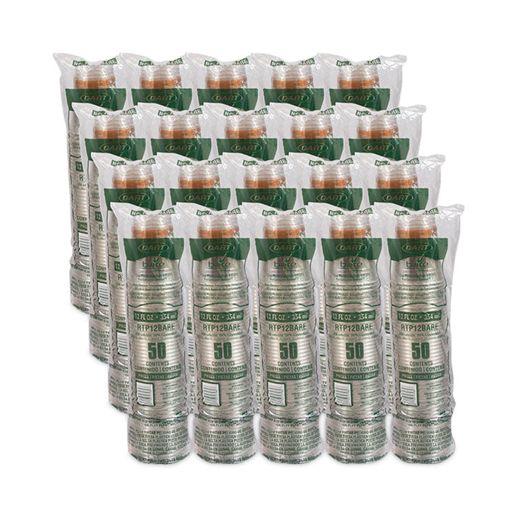 Bare Eco-Forward RPET Cold Cups, Squat, 12 oz to 14 oz, Plastic, Leaf Design, 50/Pack, 20 Packs/Carton