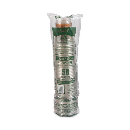 Bare Eco-Forward RPET Cold Cups, Squat, 12 oz to 14 oz, Plastic, Leaf Design, 50/Pack, 20 Packs/Carton