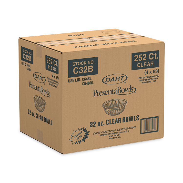 PresentaBowls Clear Bowls, 32 oz, Plastic, 63/Bag, 252/Carton