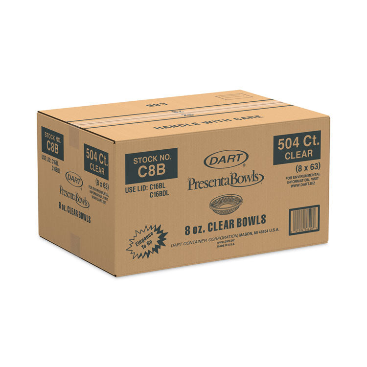 PresentaBowls Clear Bowls, 8 oz, Plastic, 63/Bag, 504/Carton