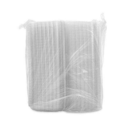 ClearSeal Hinged-Lid Plastic Containers, 3 Compartments, 9.4 x 8.9 x 3, Plastic, 100/Bag, 2 Bags/Carton