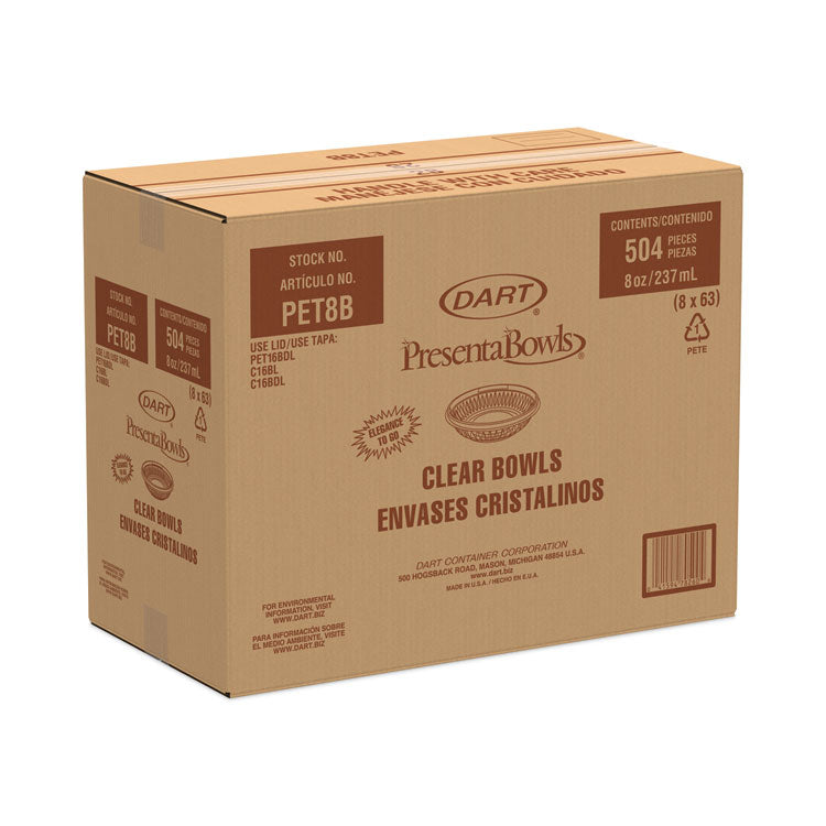 PresentaBowls Clear Bowls, 8 oz, 5.3" Diameter x 1.4" h, Clear, Plastic, 504/Carton