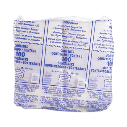 Foam Hinged Lid Container, Performer Perforated Lid, 9.3 X 9.5 X 3, White, 100/bag, 2 Bag/carton