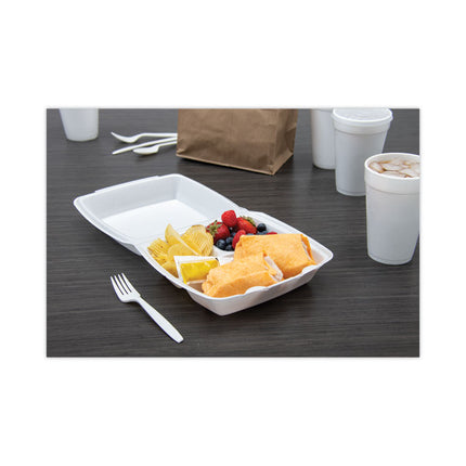 Foam Hinged Lid Container, 3 Compartments, 8 oz, 9 x 9.4 x 3, White, 100/Sleeve, 2 Sleeves/Carton