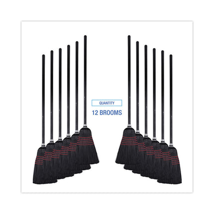 Flagged Tip Poly Bristle Janitor Brooms, 10 X 58.5, Wood Handle, Natural/black, 12/carton