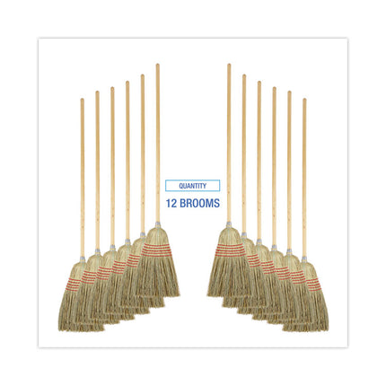 Parlor Broom, Yucca/corn Fiber Bristles, 56" Overall Length, Natural, 12/carton